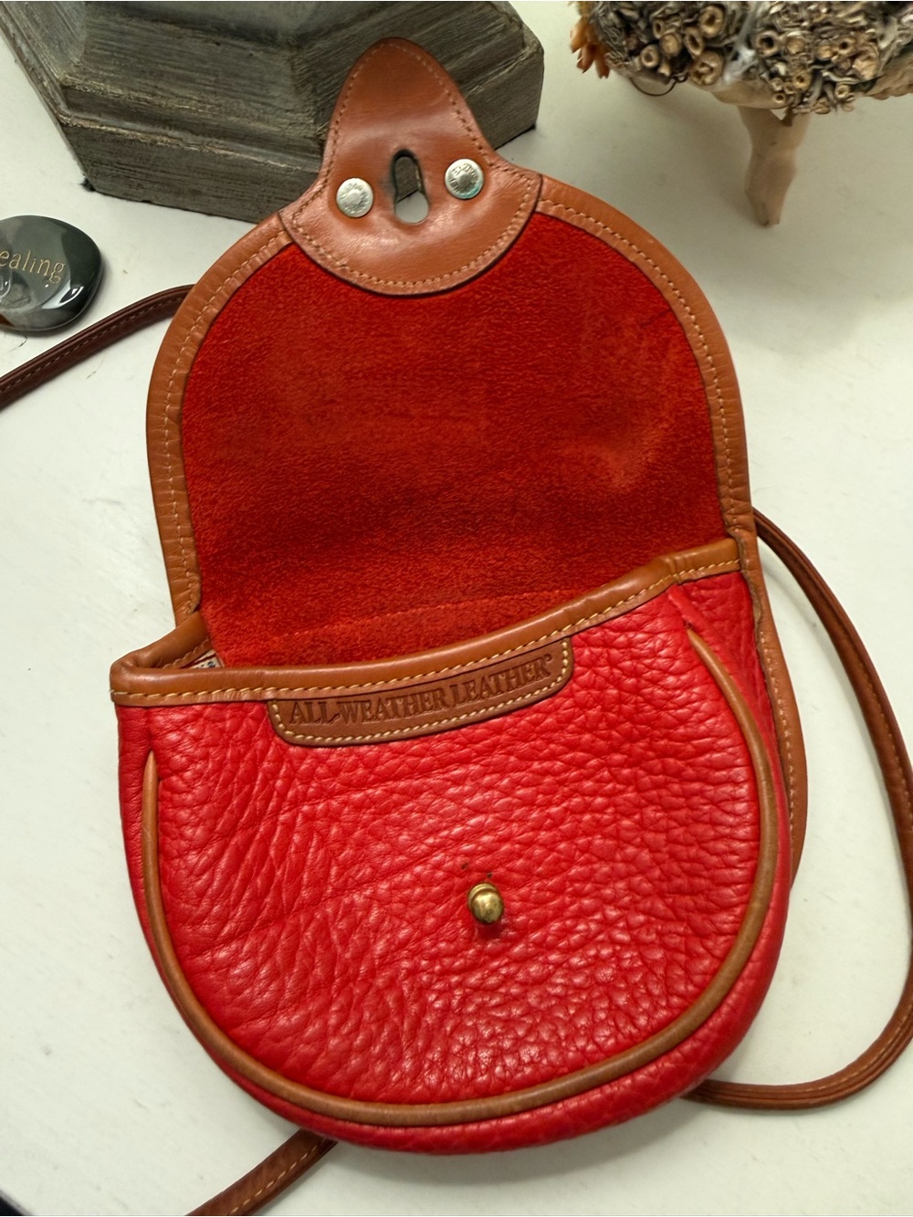 Dooney & Bourke Red Pebbled Leather Satchel Trio with Tan Trim - Picture 10 of 13